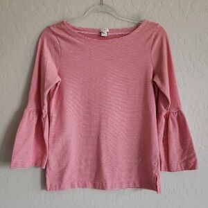 J. Crew Red Striped Bell Sleeve Blouse